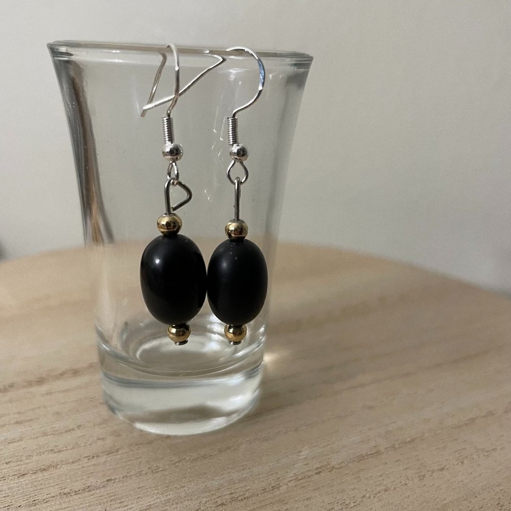 Black Gold Beaded Earrings Handmade Gift Woman Delicate Beads Vintage Handmade